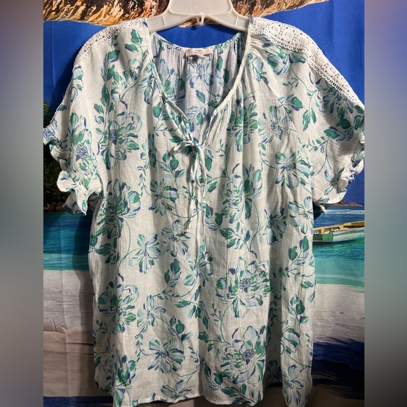 Como Vintage Gauze Lightweight Lace Ruffle Floral Top - Picture 1 of 6